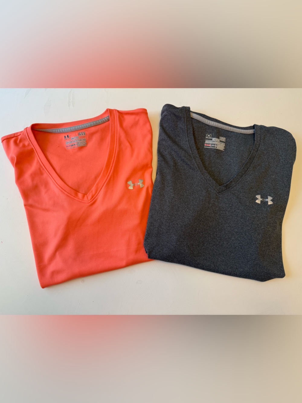 Under Armour Women's Short Sleeve V-Neck Tees - Coral & Charcoal